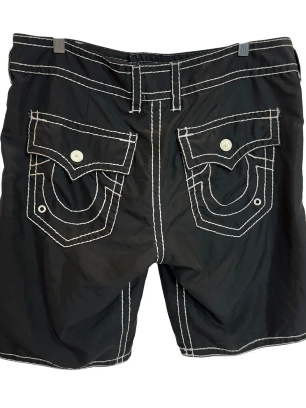 True Religion Men’s Black Swim Trunks White Stitching